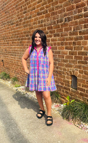 Plaid Bubble Sleeve Dress